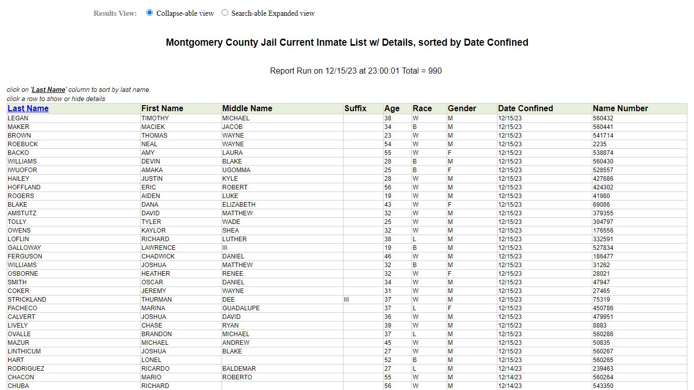 Jail Roster - Montgomery County, Texas